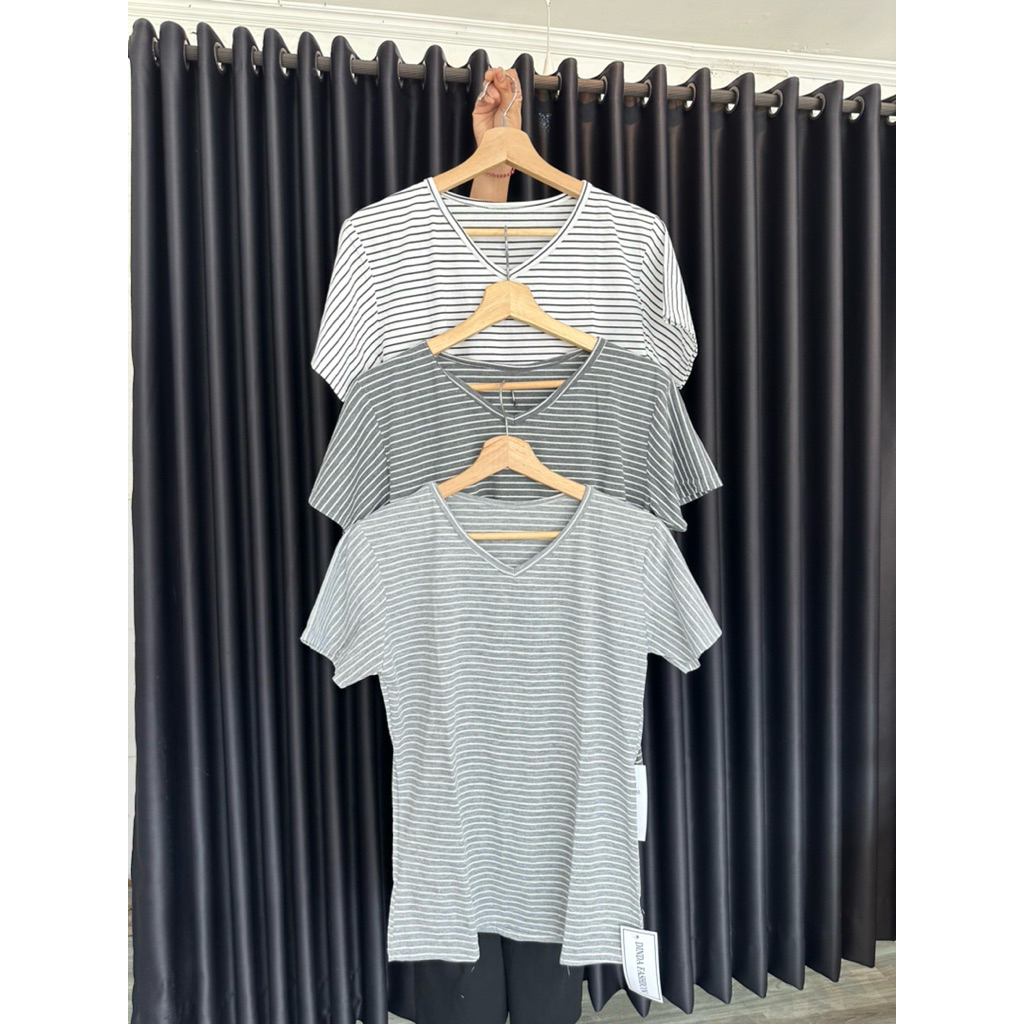 Dindafashionbali - Kaos Salur - Kaos garis garis - kaos adem - baju rumahan wanita