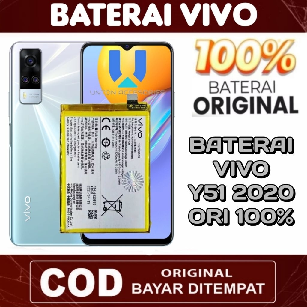 Baterai Batre VIVO Y51 2020 Y51A Y53S Y31 B-08 / Batrei Batrai B08 B 08 Original 100% Distributor