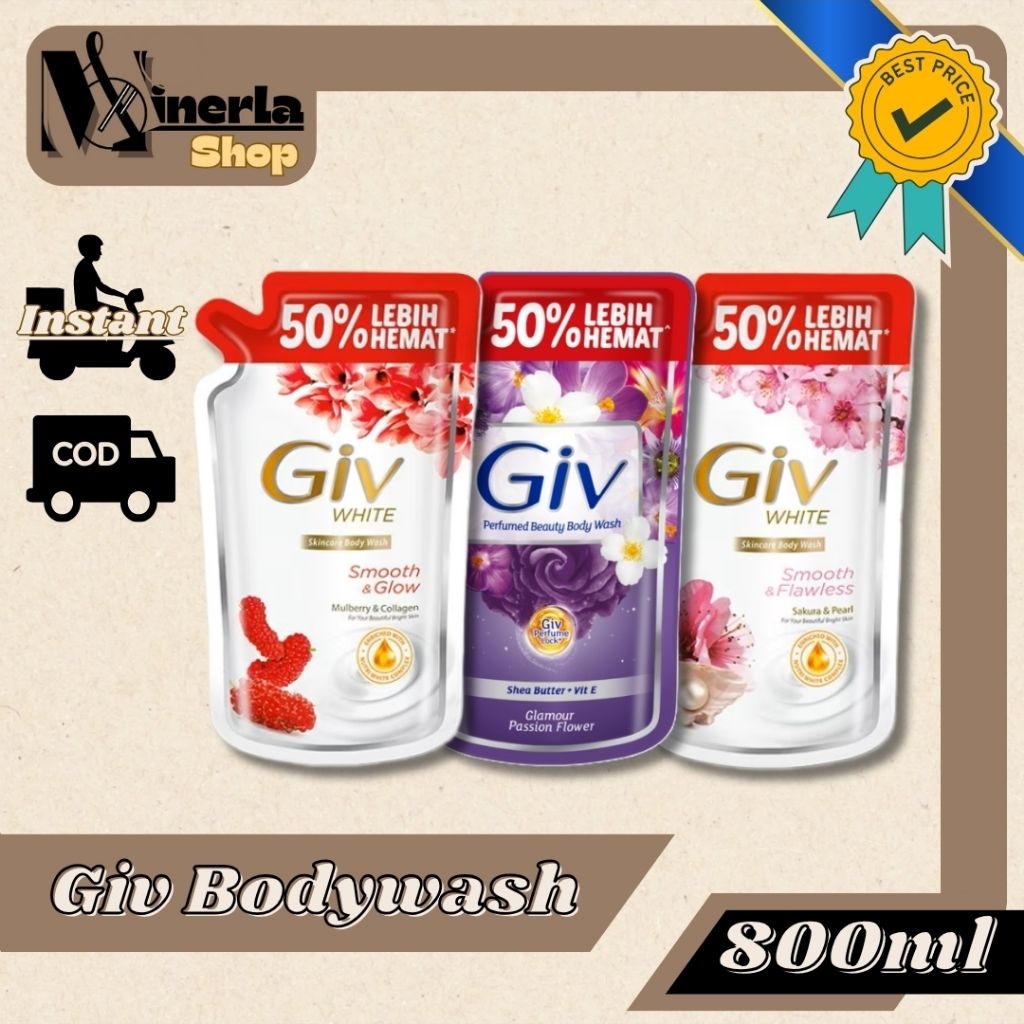 Giv Body Wash Refill 800ml Mulberry/ Passion Flower/ Sakura & Pearl | Sabun Mandi Cair