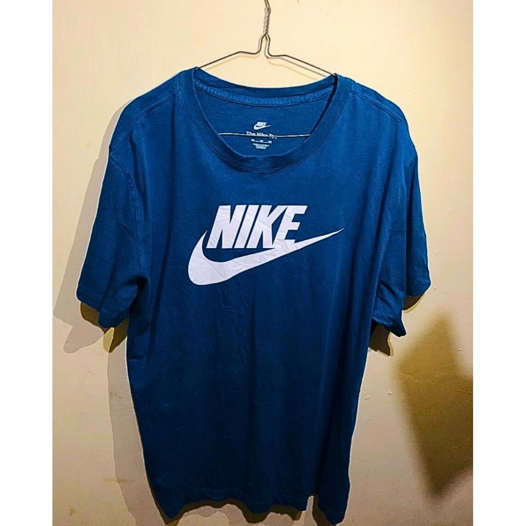 Kaos Nike ORI biru dengan garis centang putih original cotton 100%