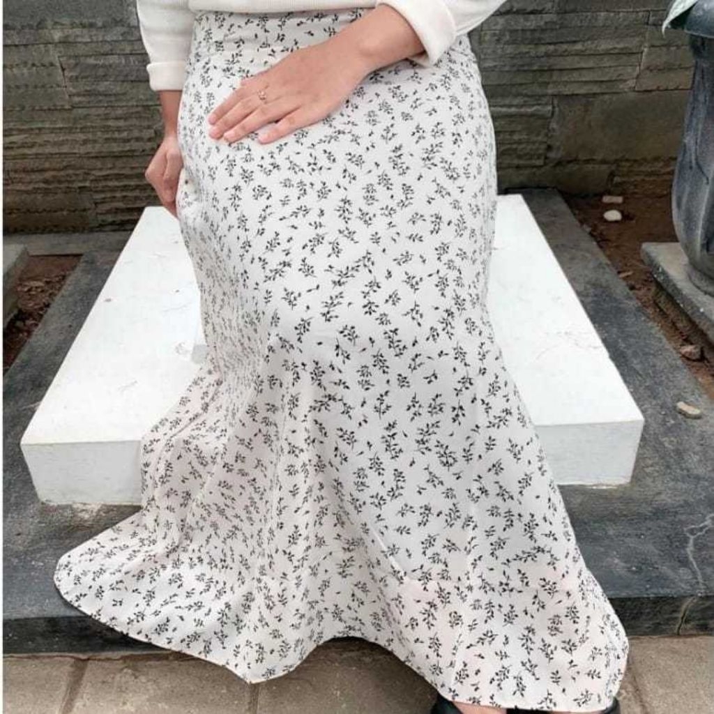 Rok motif bunga skirt panjang floral Korean style