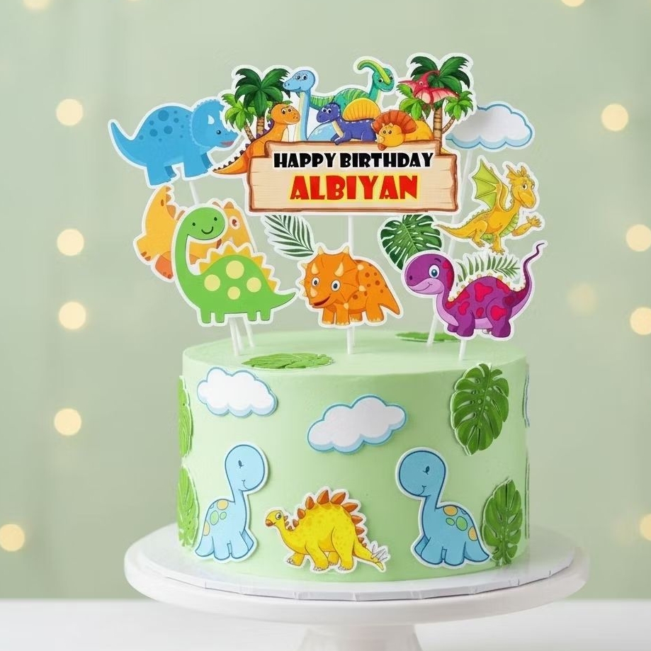 Topper DINOSAURUS CUTE | Hiasan Kue ULTAH Tema DINO Cartoon