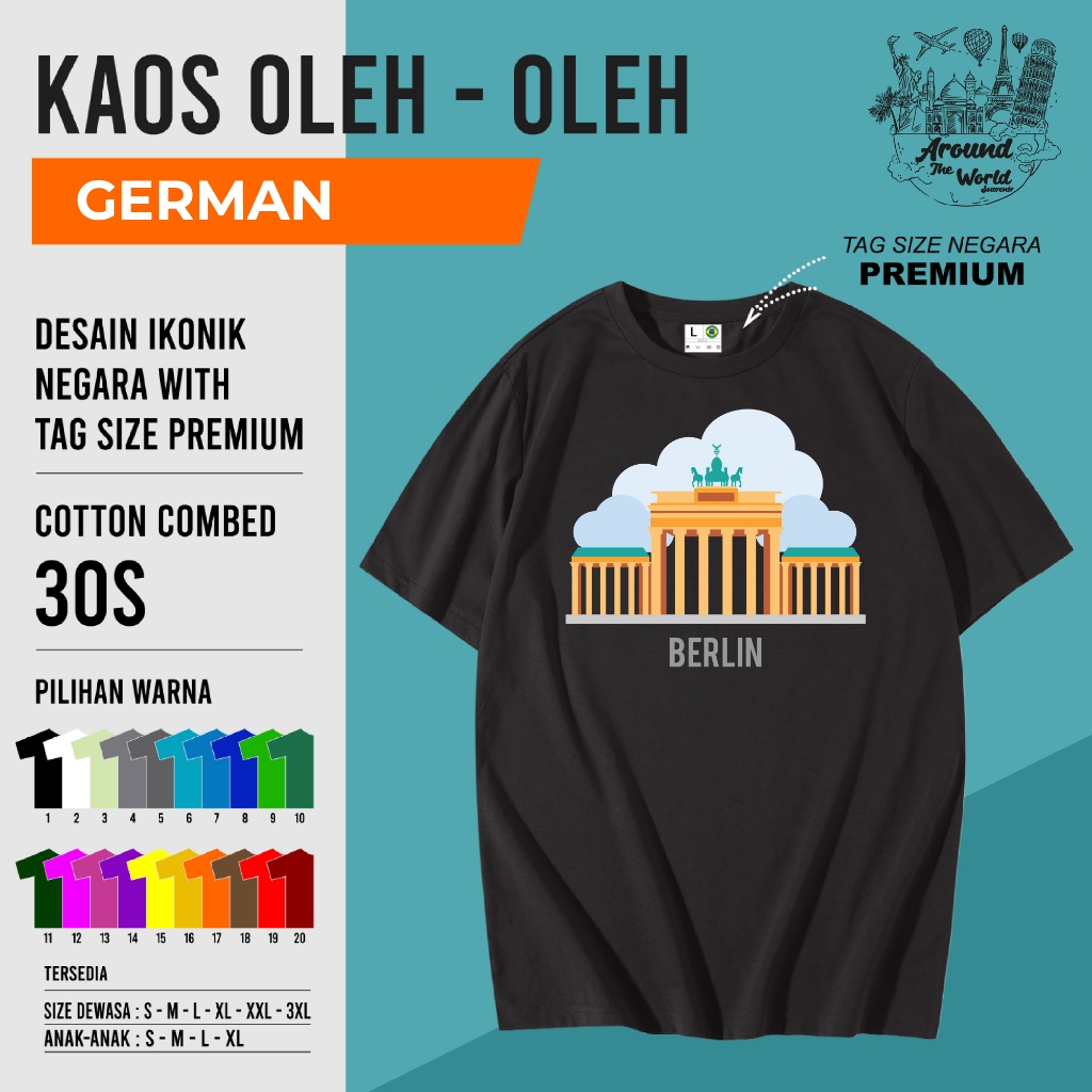 oleh oleh kaos t-shirt baju keren souvenir NEGARA JERMAN cotton combed 30s premium - worldsouvenir