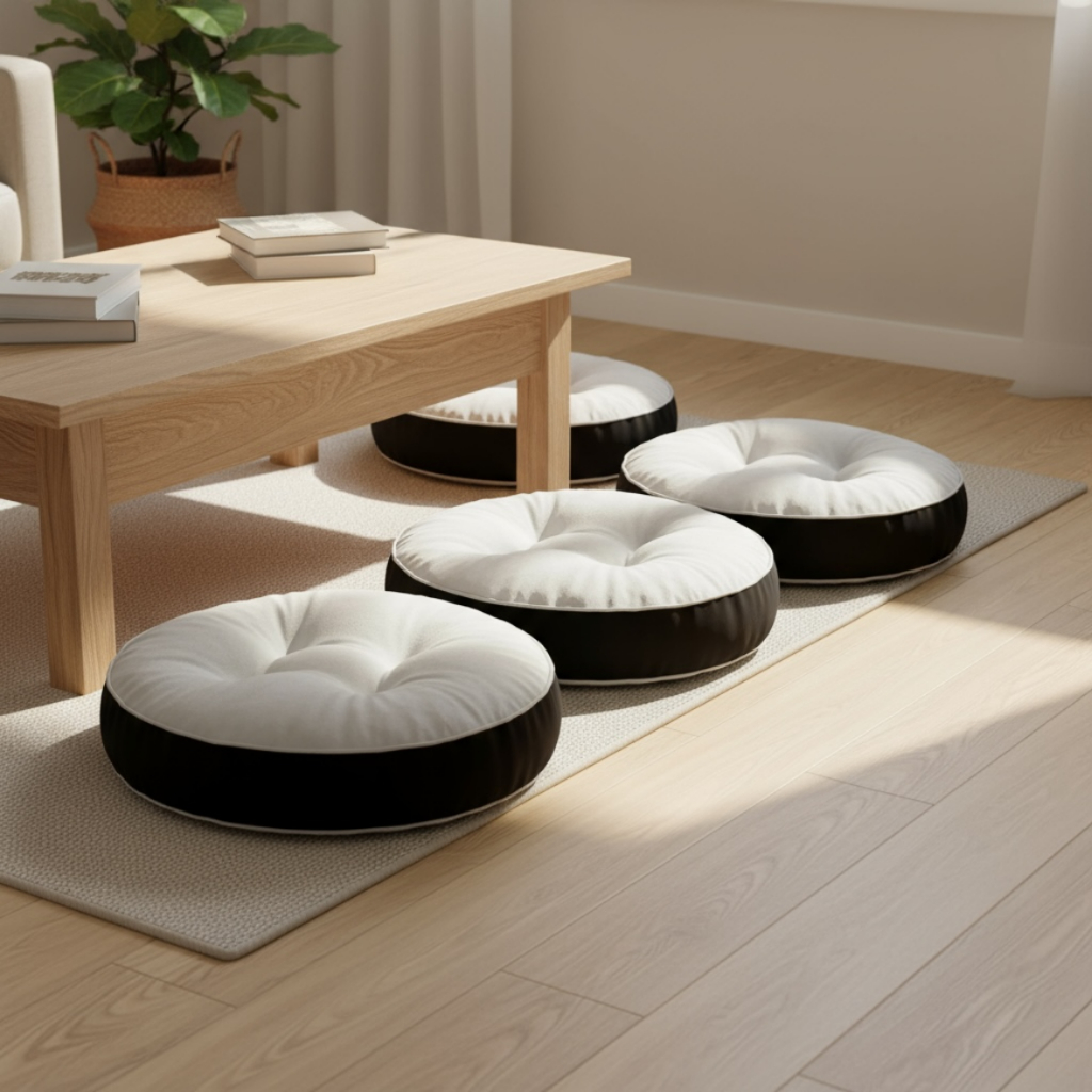 Bantal Alas Duduk Premium Bentuk BULAT Warna PUTIH dan HITAM (Ukuran S-XXL) - Bantal Lesehan Empuk T