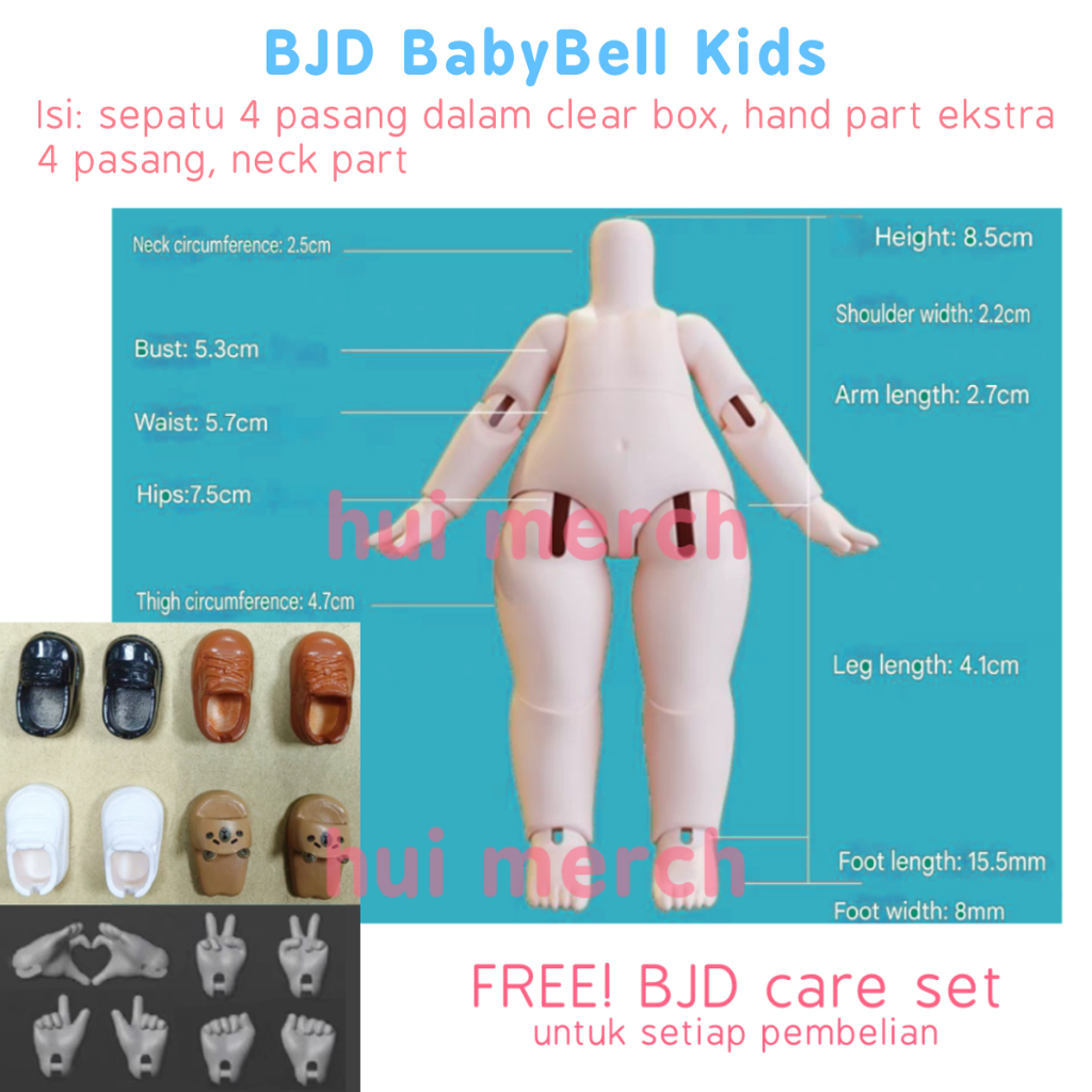 [NEW] BABY BELL Chubby Kids BJD & Hand Part + Shoes Body untuk Nendoroid Doll / Obitsu Archetype. Se