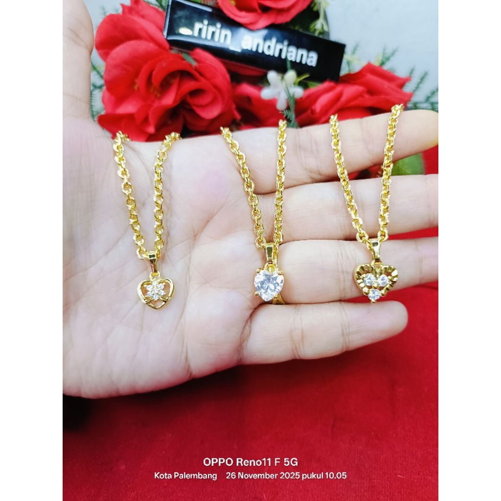 kalung Medan kecil love zicron 45cm 50cm lapis emas 24k