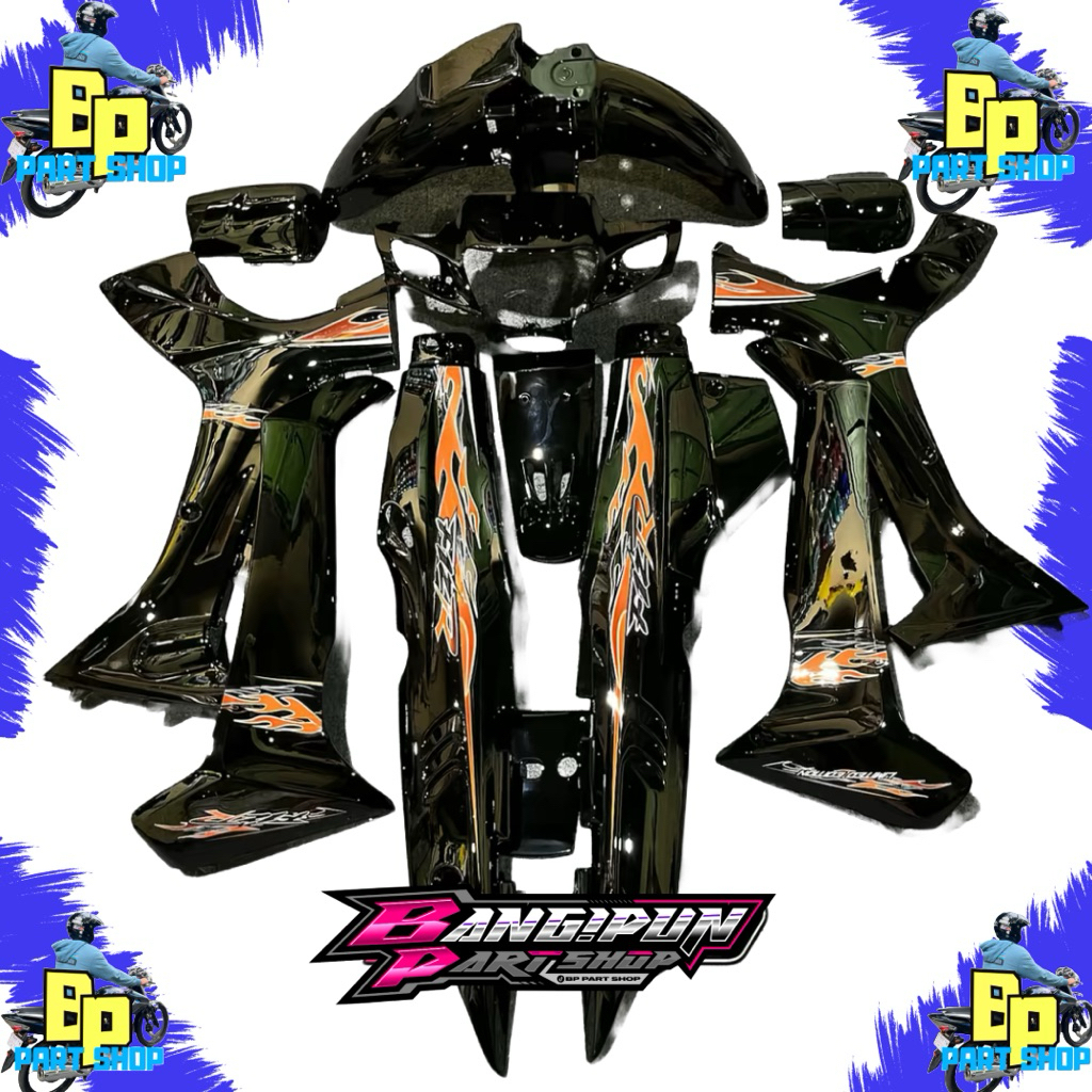 body set fiz r warna hitam set striping api oren