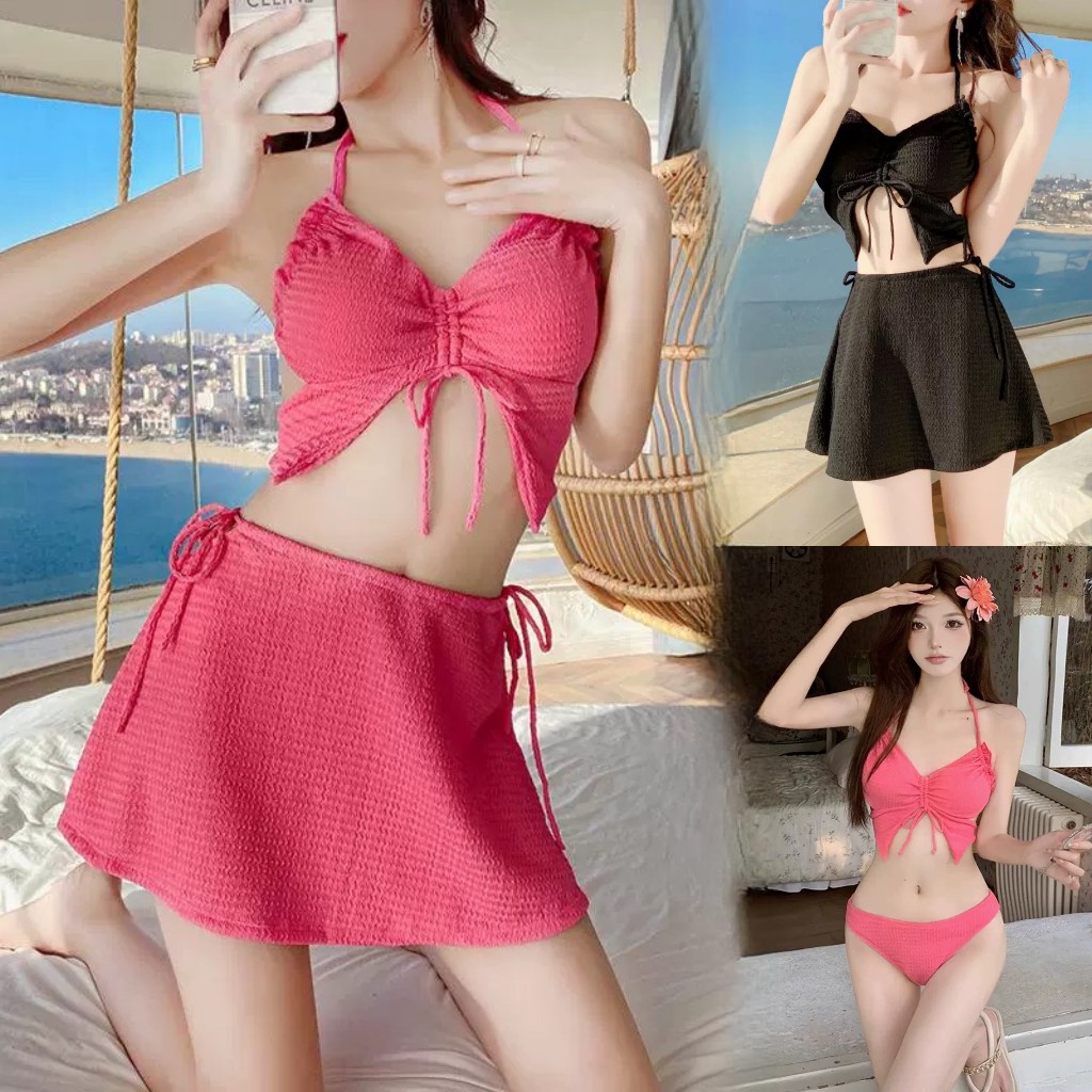 CRYSTAL - Sexy Bikini Set Baju Renang Wanita 3in1 / Bikini Halter Rok Mini / Setelan Swimwear / Kore