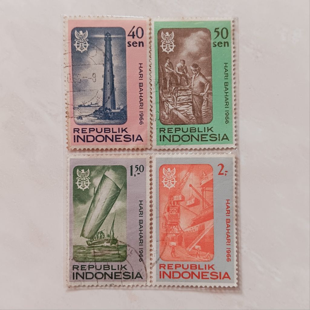 (AB) Perangko Indonesia 1966 Hari Bahari Set 4 pcs Used