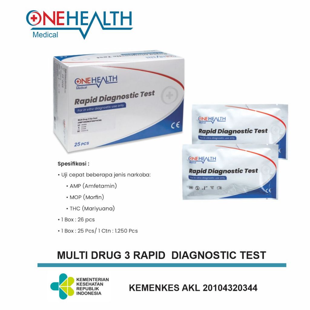 Onehealth Multi Drug 3 Rapid Diagnostic Test isi 1 pc - Alat Tes Narkoba