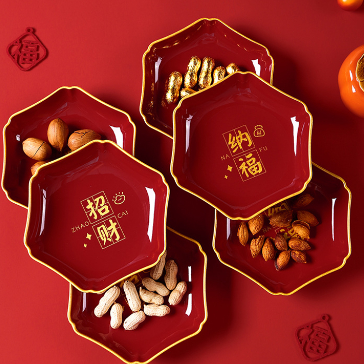 [ORGM] Perlengkapan Rumah Piring Melamin Merah Piring Imlek Piring Cemilan Souvenir Imlek Hampers Im