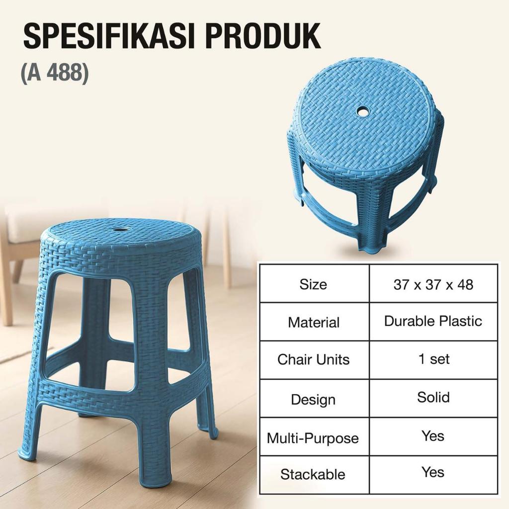 HONGTA - Kursi Plastik - Tempat Duduk Bulat Motif Rotan / Bangku Bakso