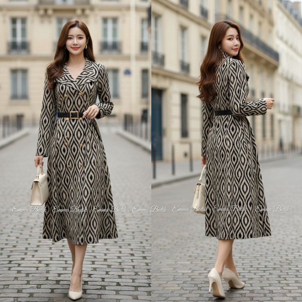 Emma.Butik E00130 Gaun Formal Wanita Mewah Midi Dress Busui Friendly Pesta Kantor Gereja Tunik Lenga