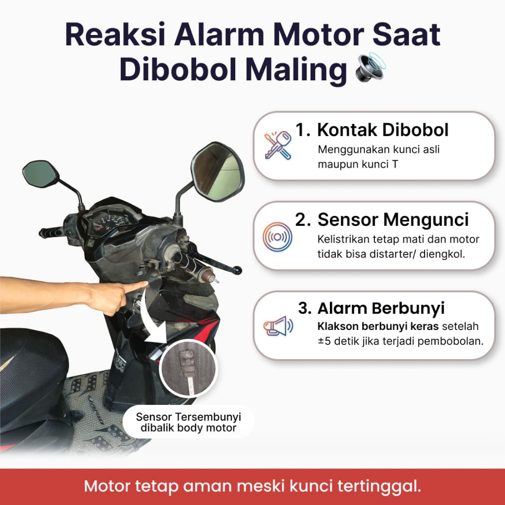 HOT SALE Alarm Motor Sensor Sentuh Anti Maling Rahasia Kunci Ganda Hemat Aki Klakson Bunyi Saat