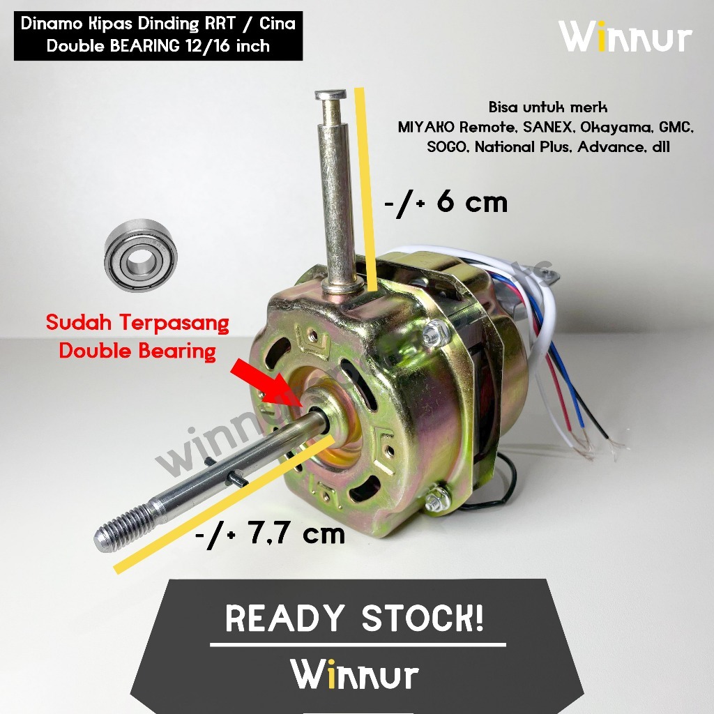 DINAMO KIPAS ANGIN DINDING 12 - 16 INCH DOUBLE BEARING SANEX OKAYAMA MIYAKO REMOTE ADVANCE PLAT BESI
