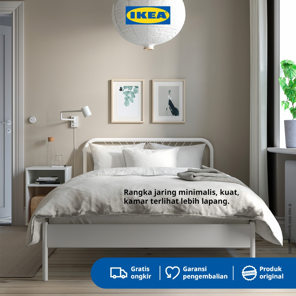IKEA NESTTUN Rangka Tempat Tidur / Dipan dengan Palang Tengah LONSET Warna Putih 120x200cm