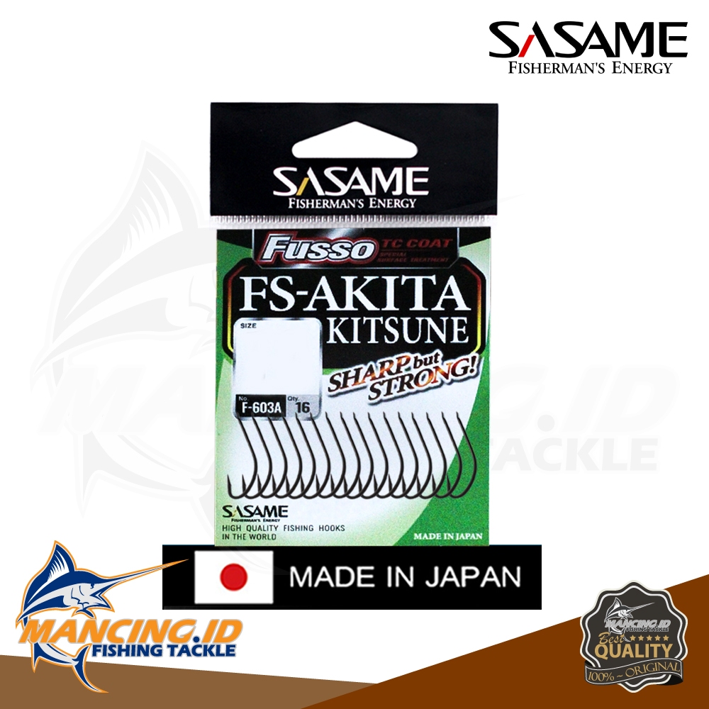 Sasame Fishing Hooks Fusson FS AKITA KITSUNE F-603A Kail Pancing Teflon Flat/Tanpa Lubang Made In Ja