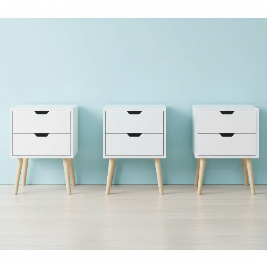 Nakas Tempat Tidur Meja Kecil 2 Laci Kaki Kayu Jati Solid