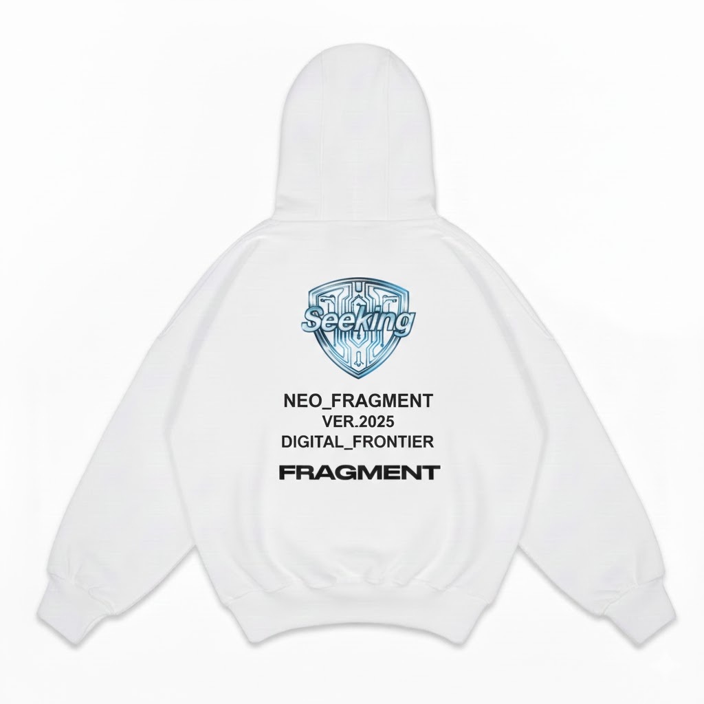 HOODIE BOXY PREMIUM SEEKING FRAGMENT (NEO_FRAGMENT VER.2025) White | Sweater Oversize Digital Fronti