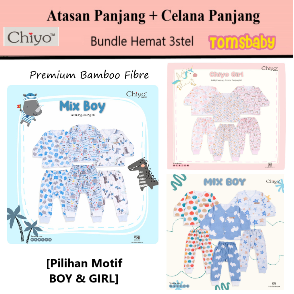[TOMS] [ANEKA MOTIF] CHIYO BABY (3stel) Stelan Atasan Baju / Oblong Panjang Motif Terbaru Bamboo Cot