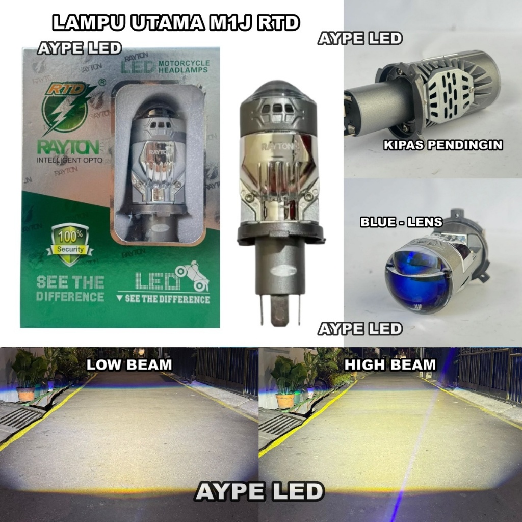 Lampu Utama Mini Biled Projector H4 M1J RTD Rayton Bluelens 50 Watt Kipas Pendingin