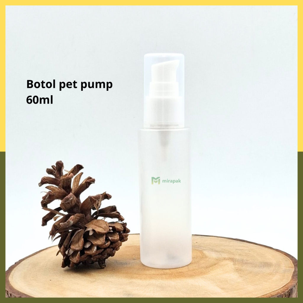BOTOL PUMP LOTION 60ML DOF FROSTED PLASTIK PET TEBAL - TUTUP PUMP PUTIH FULL COVER BENING - SERUM KO