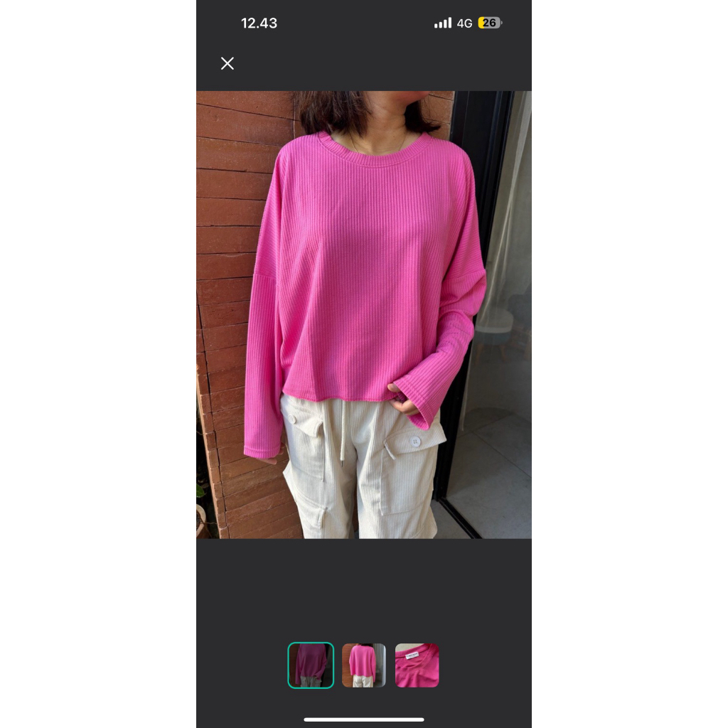 Screen Room Atasan Blouse Kaos Oversize Pink Fuschia Lengan Panjang