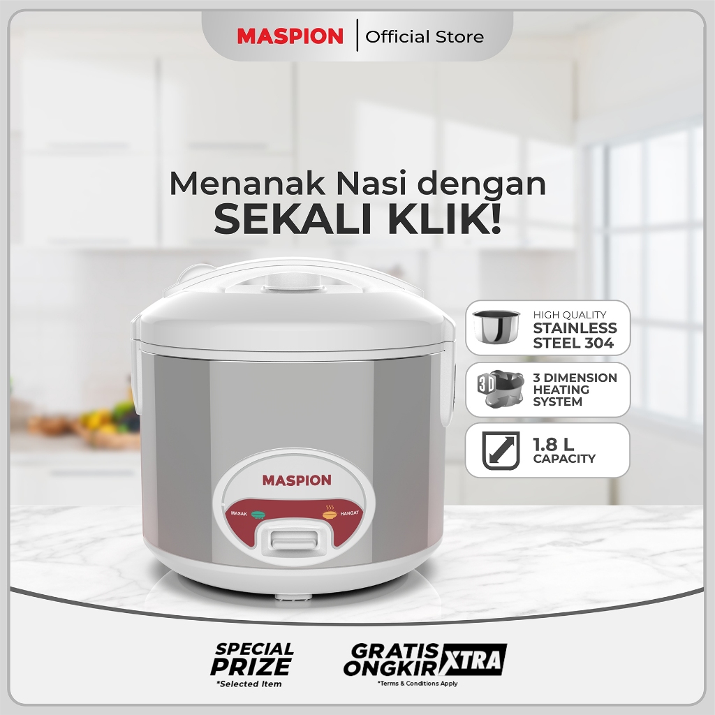 Maspion Rice Cooker Magic Com Stainless Steel 1.8 Liter MRJ-1808 SS304