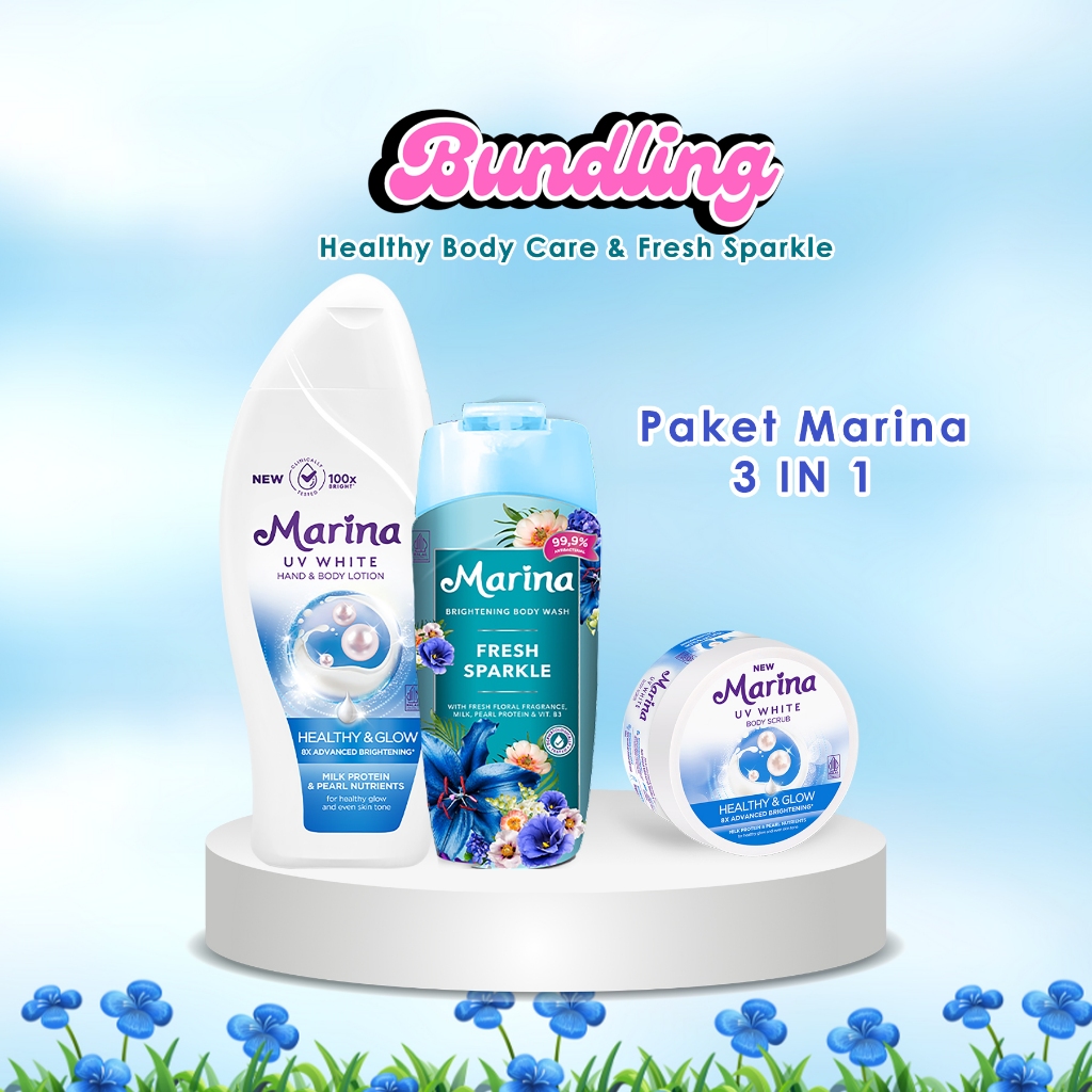 Paket Lengkap Marina 3in1 Healthy Body Care & Fresh Sparkle dengan Lotion, Body Wash dan Scrub