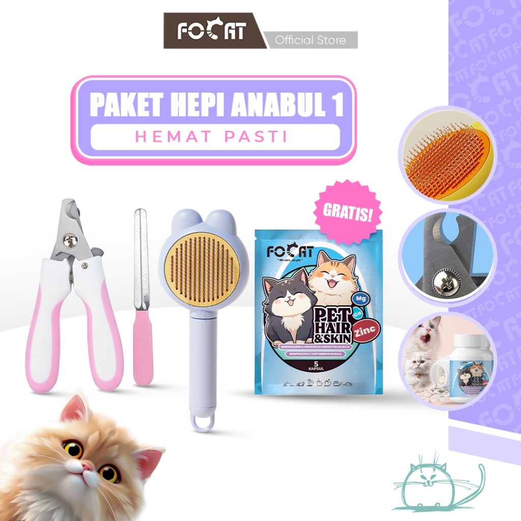 [PAKET HEPI 1] FOCAT Gunting Kuku Anjing Kucing F29  F14 Pet Comb Brush GRATIS Vitamin Kulit & Bulu 