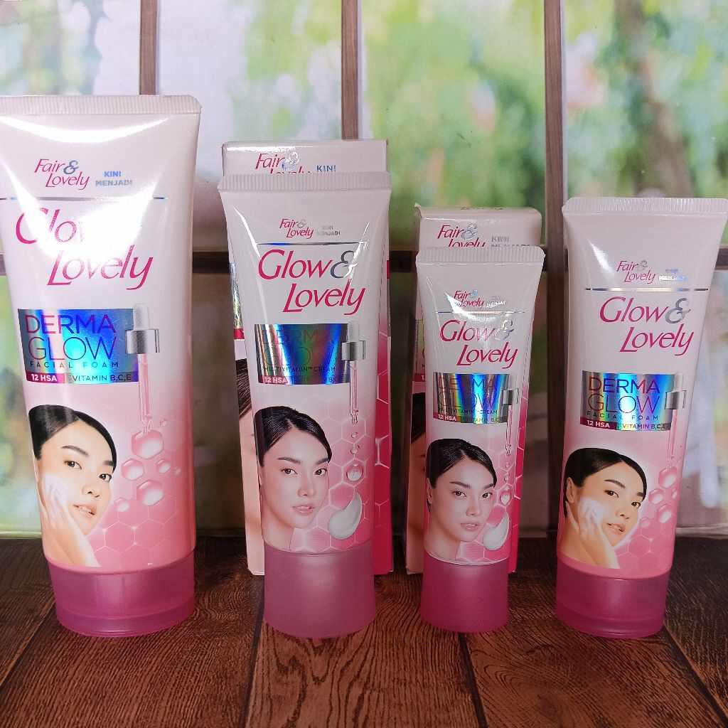 ( Paket ) Fair & Lovely Glow & Lovely Derma Glow Multivitamin Cream 23g, 46g & Facial Foam 50g,100g 