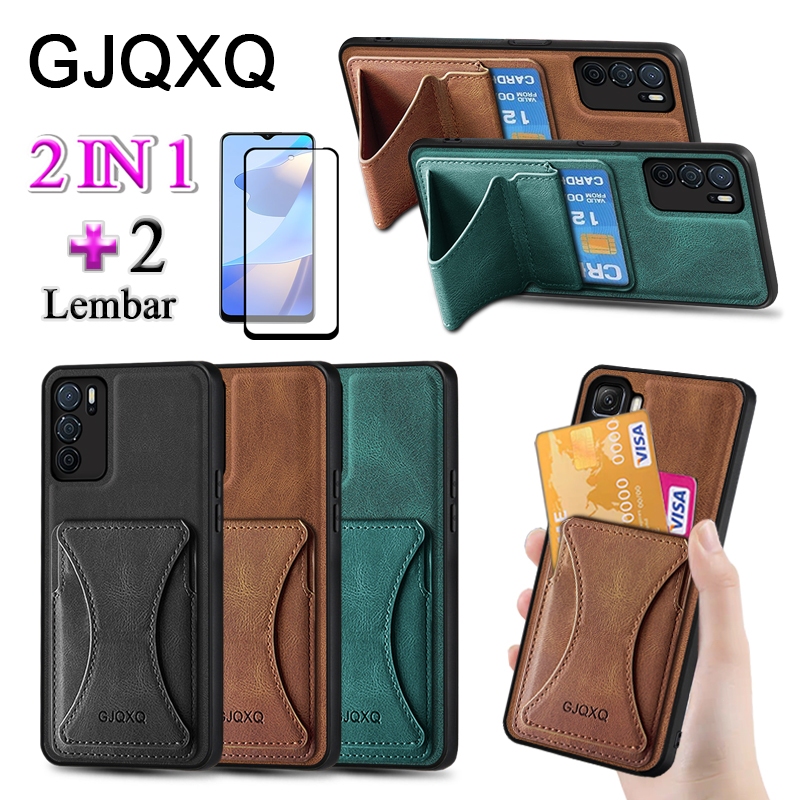 GJQXQ 2 In 1 Casing For OPPO A16 A16S Case Kulit Premium Dengan Slot Kartu Kredit Slot Wallet Dompet