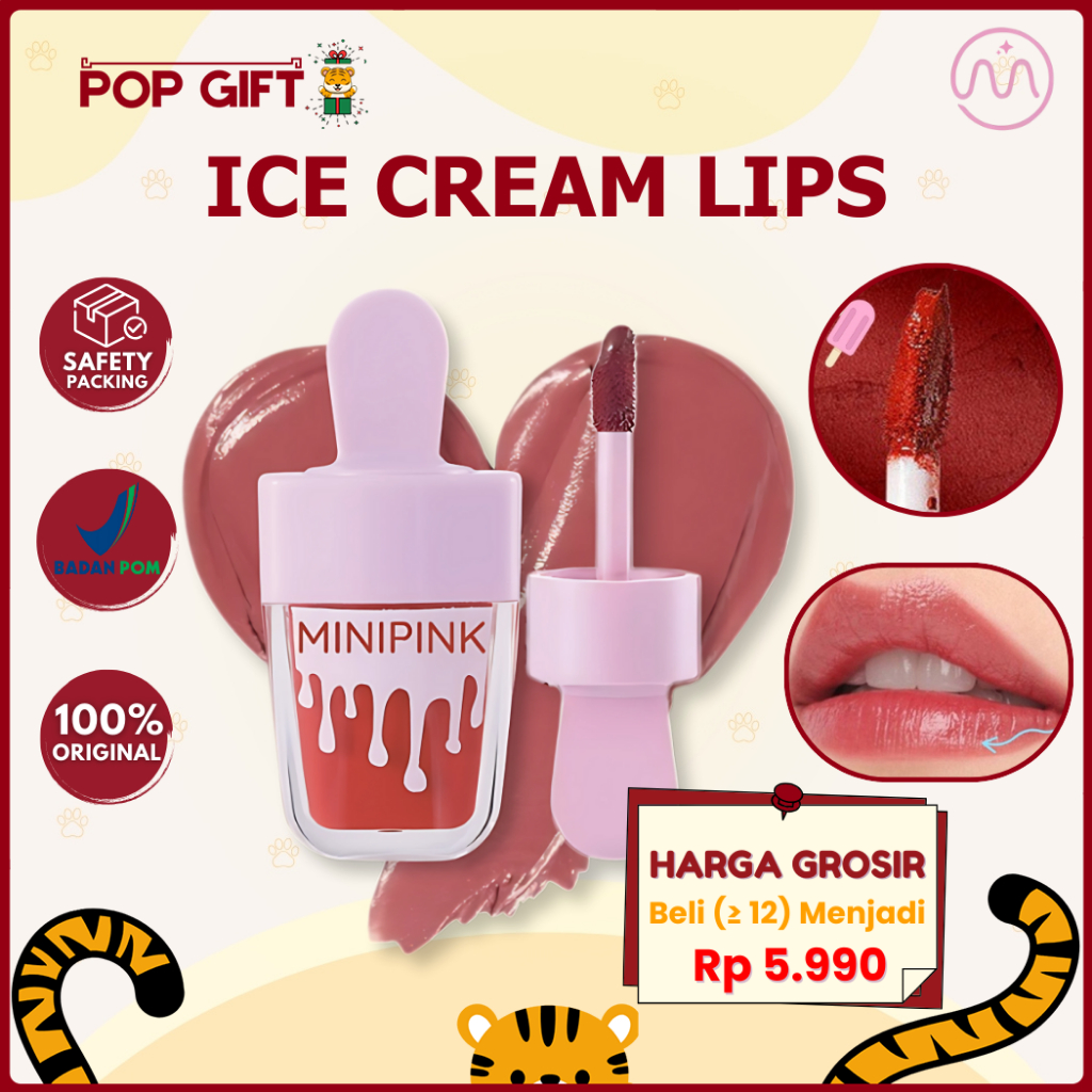 PG BPOM MINIPINK Lip Tint Ice Cream & Liquid Cheek Lipstick Liptint Waterproof Long Lasting MP049