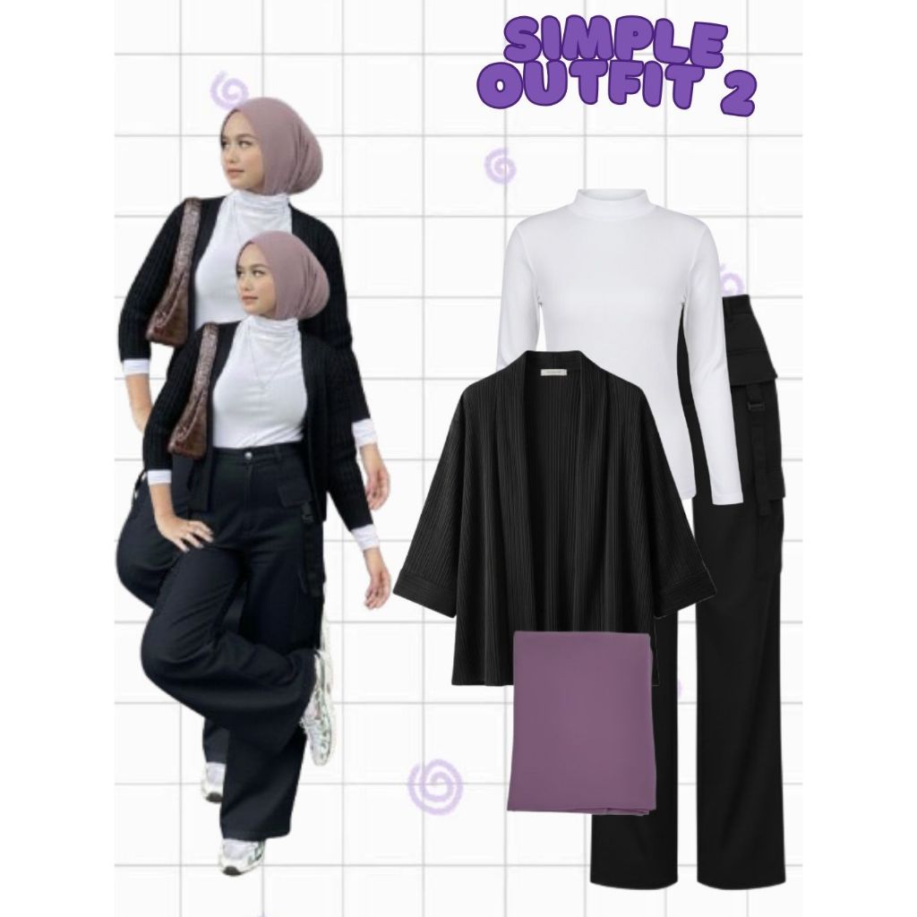 Outfit Kekinian Wanita Hijab | Manset + Pants + Outer + Hijab | OOTD Skena Cewek | Baju Setelan Kece