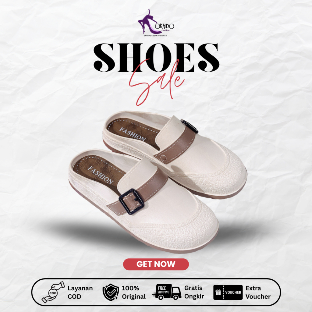 OKAIDO Sandal Mules Wanita Gaya Model Tali Pinggang Korea Style Unik Terbaru Kekinian