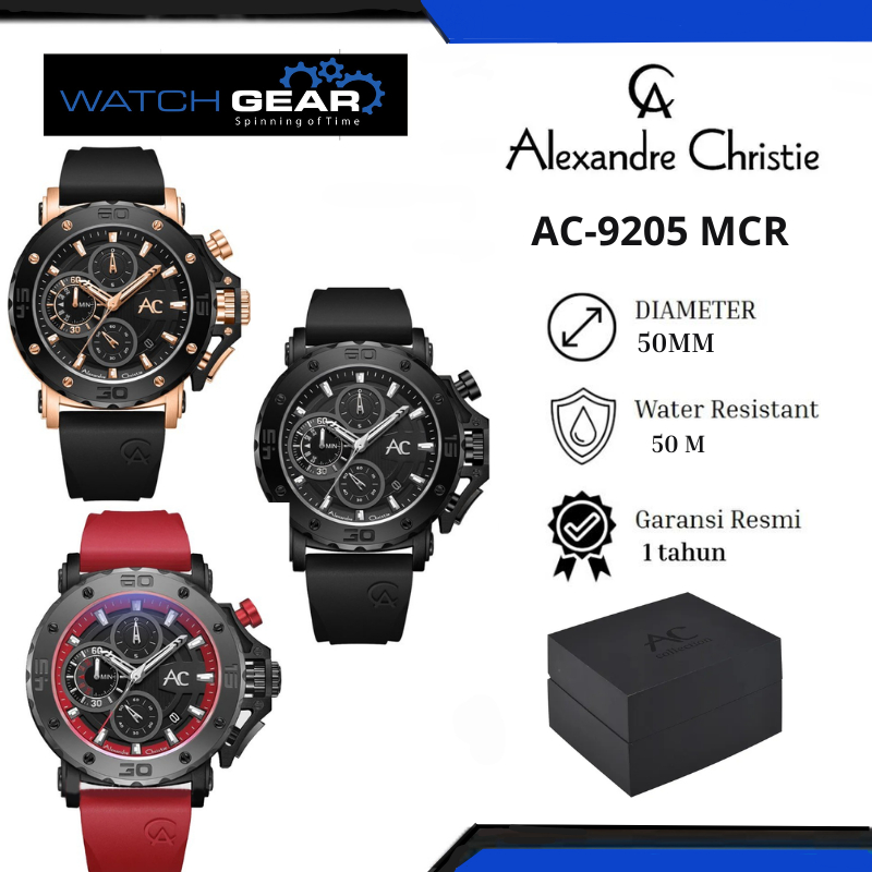 Jam Tangan Pria Alexandre Christie Chronograph AC 9205 MCR Rubber Strap