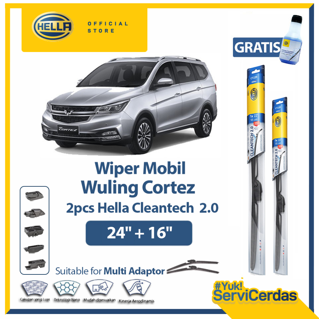 Wiper Mobil Wuling Cortez 24” + 16” (2pcs) - HELLA Cleantech 2.0