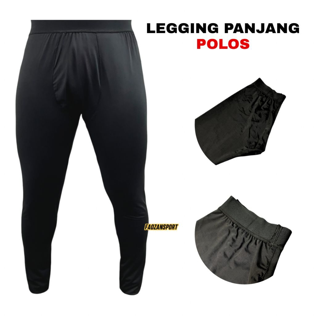 Celana Legging Olahraga Panjang Polos Hitam Premium Baselayer Pria Sport Stretch