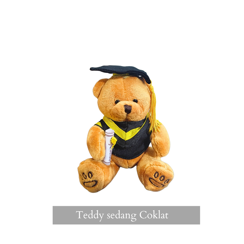 Boneka Wisuda Teddy sedang Coklat | Aksesoris Bunga - boneka wisuda