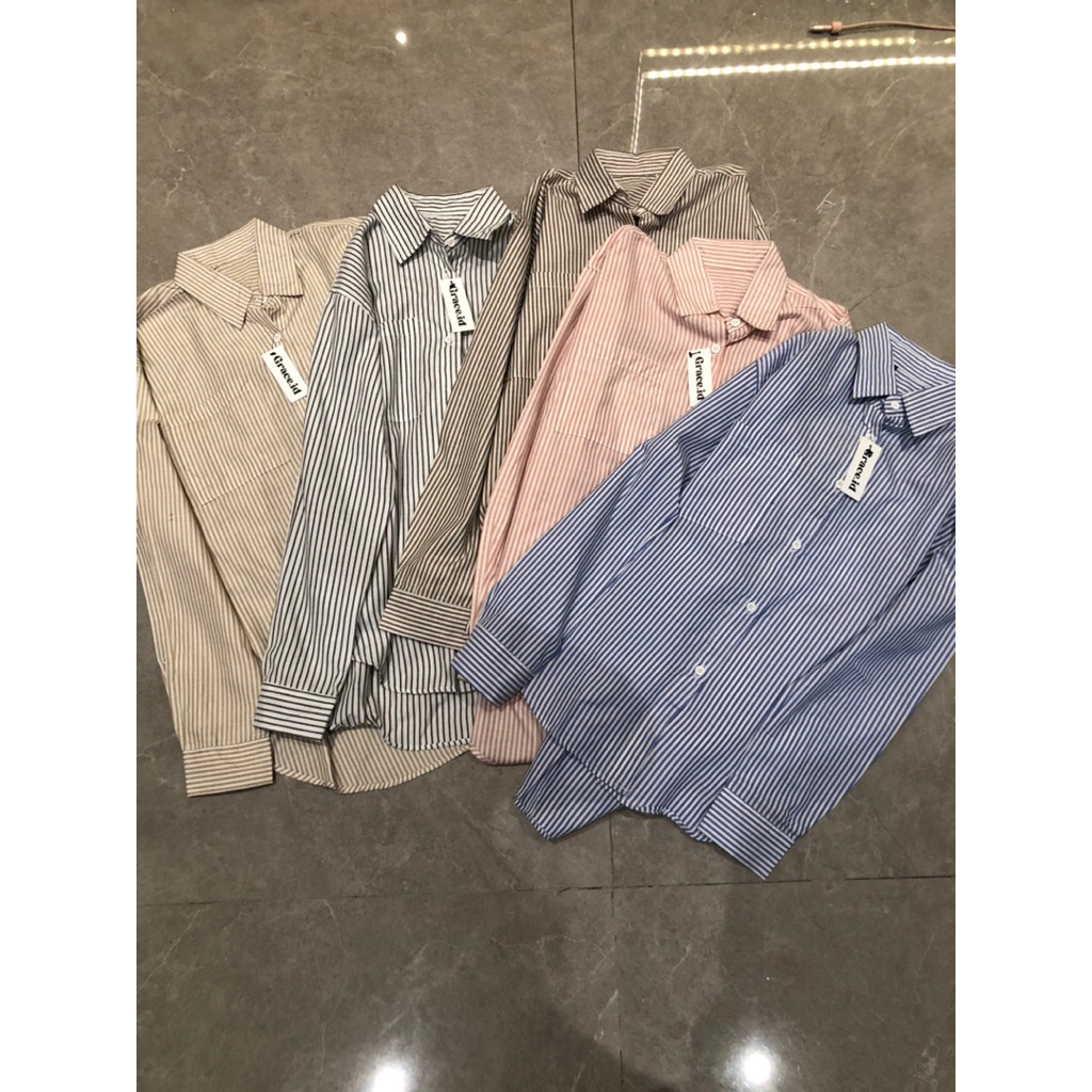 Gracia shirt/kemeja salur wanita/kemeja garis garis