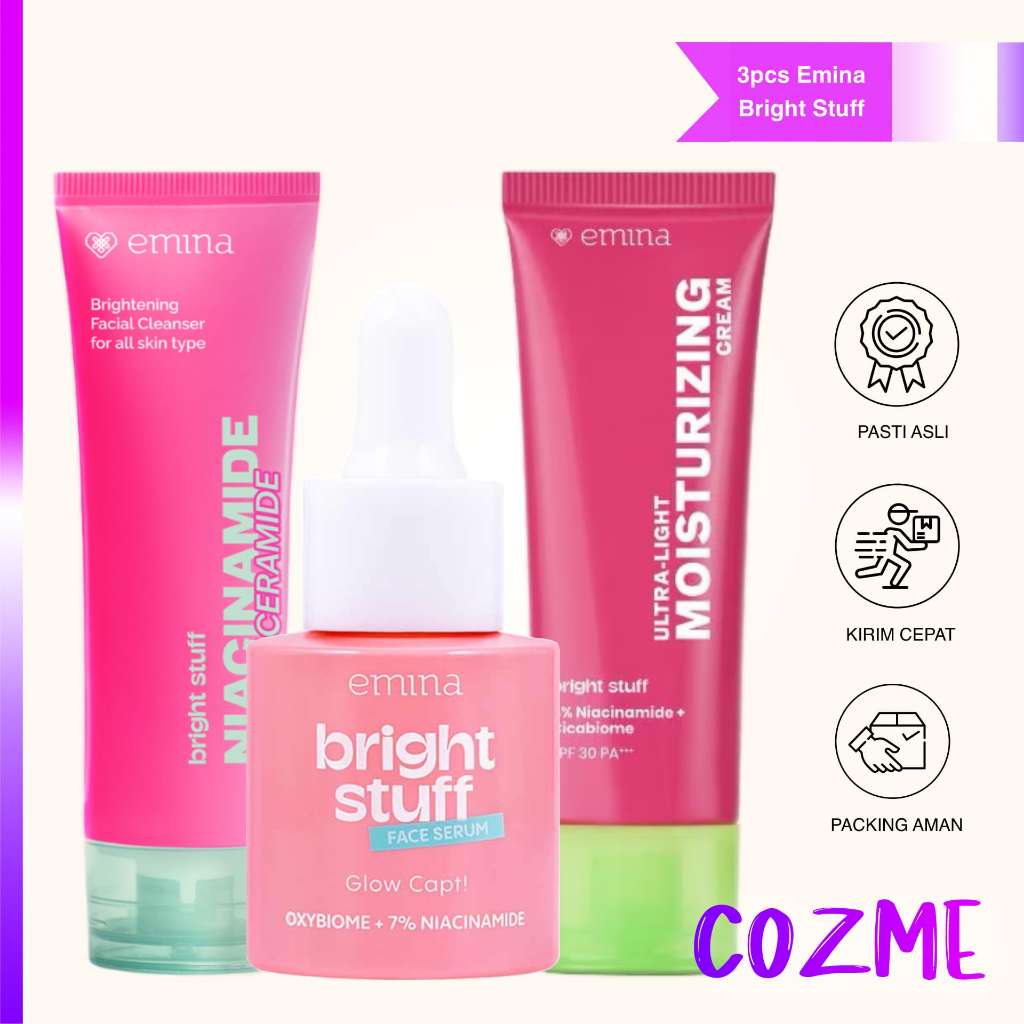 [3PCS] EMINA Bright Stuff Paket Day Glow || Face Wash 50mL || Serum 30mL || Moist Cream 20mL