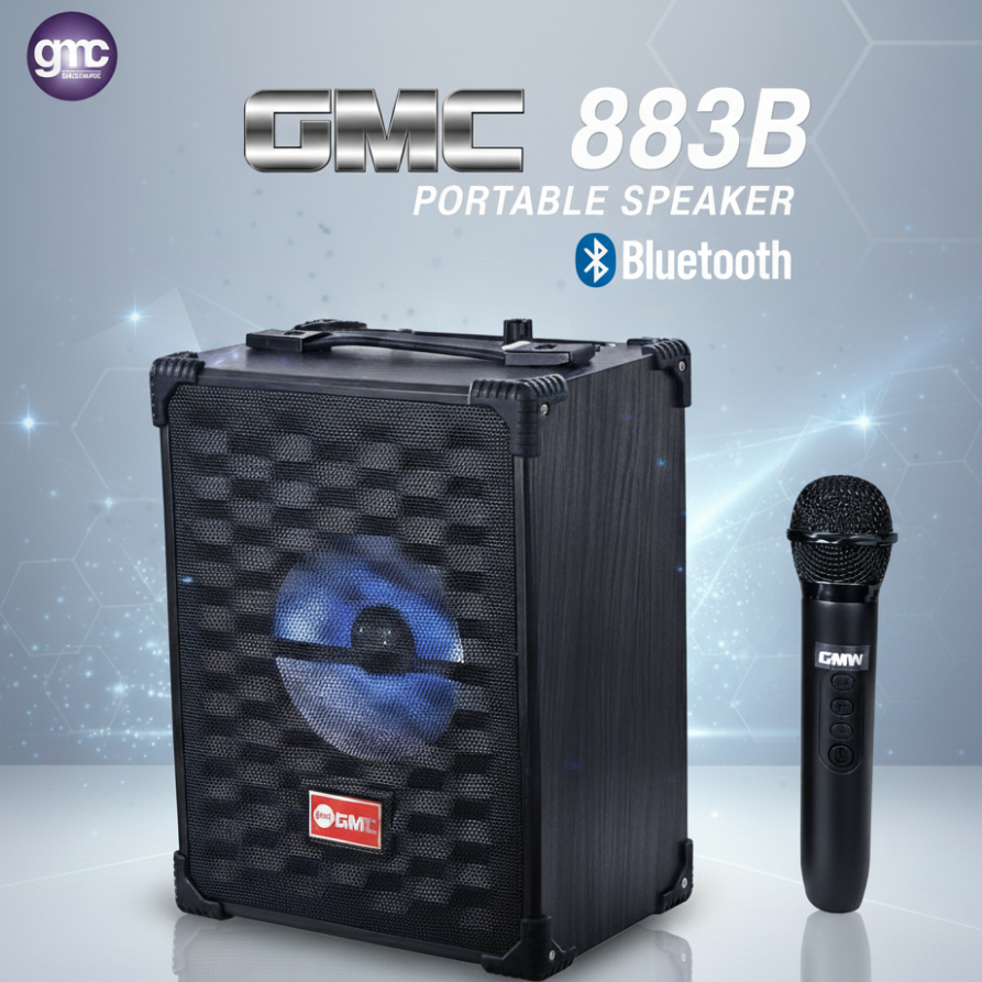 Speaker Portable LED Light Play Blueooth GMC 883 B 883B 6.5inch Free Mic Wireless