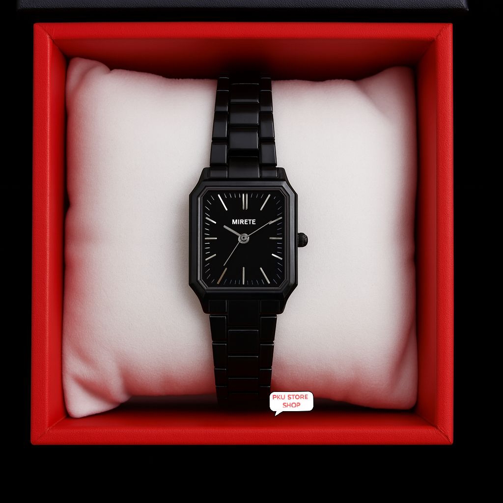 MIRETE Jam Tangan Wanita Hitam Elegan Rantai Stainless
