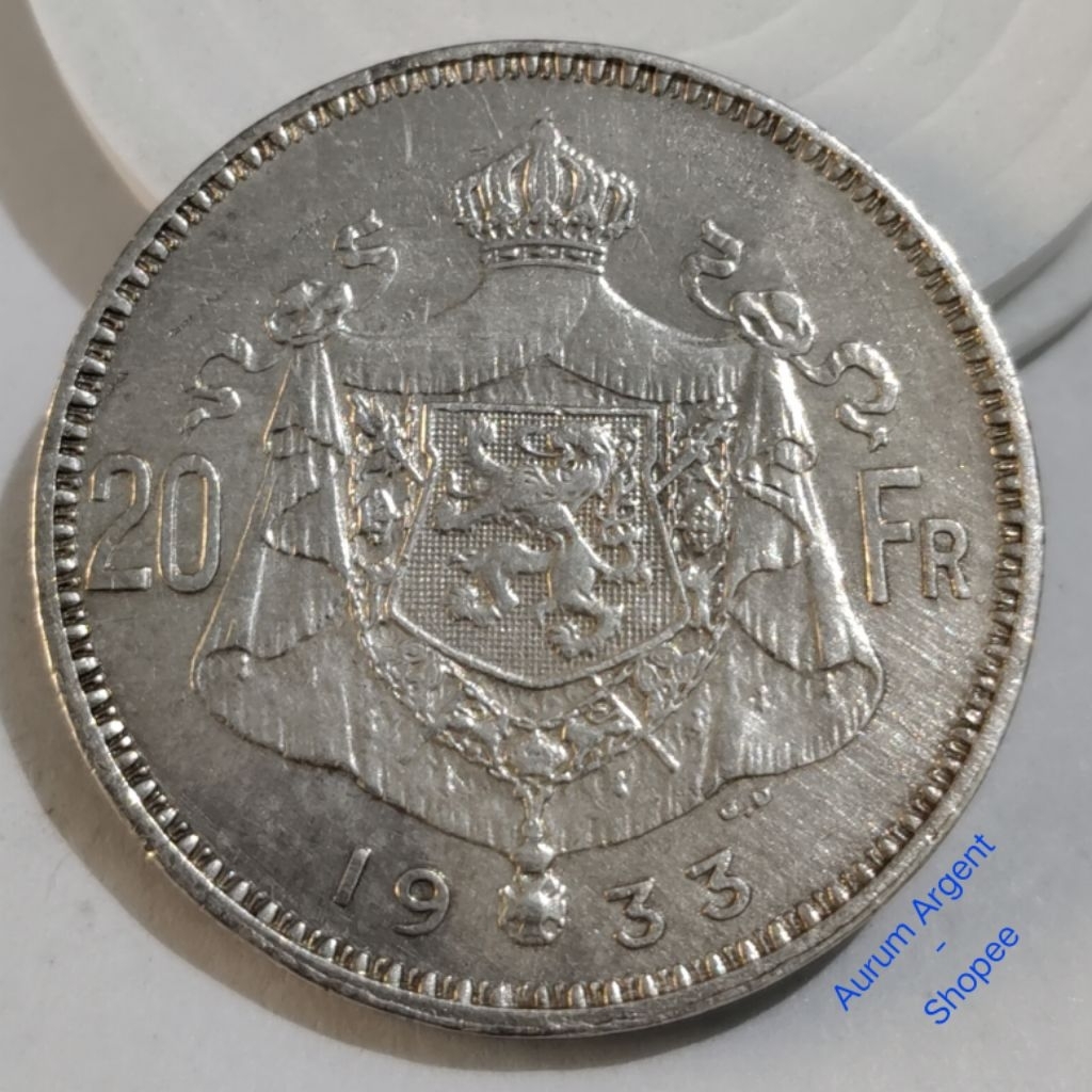 Z.17-- 1 PC KOIN PERAK KUNO ASLI 20 FRANCS ALBERT KONING TH 1933. -- SILVER COIN --