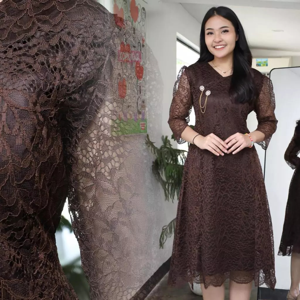 READY Midi Dress Monica Jumbo Dress Brukat Pesta Natal Dress Brokat Modern Kondangan Dress Monica Pa