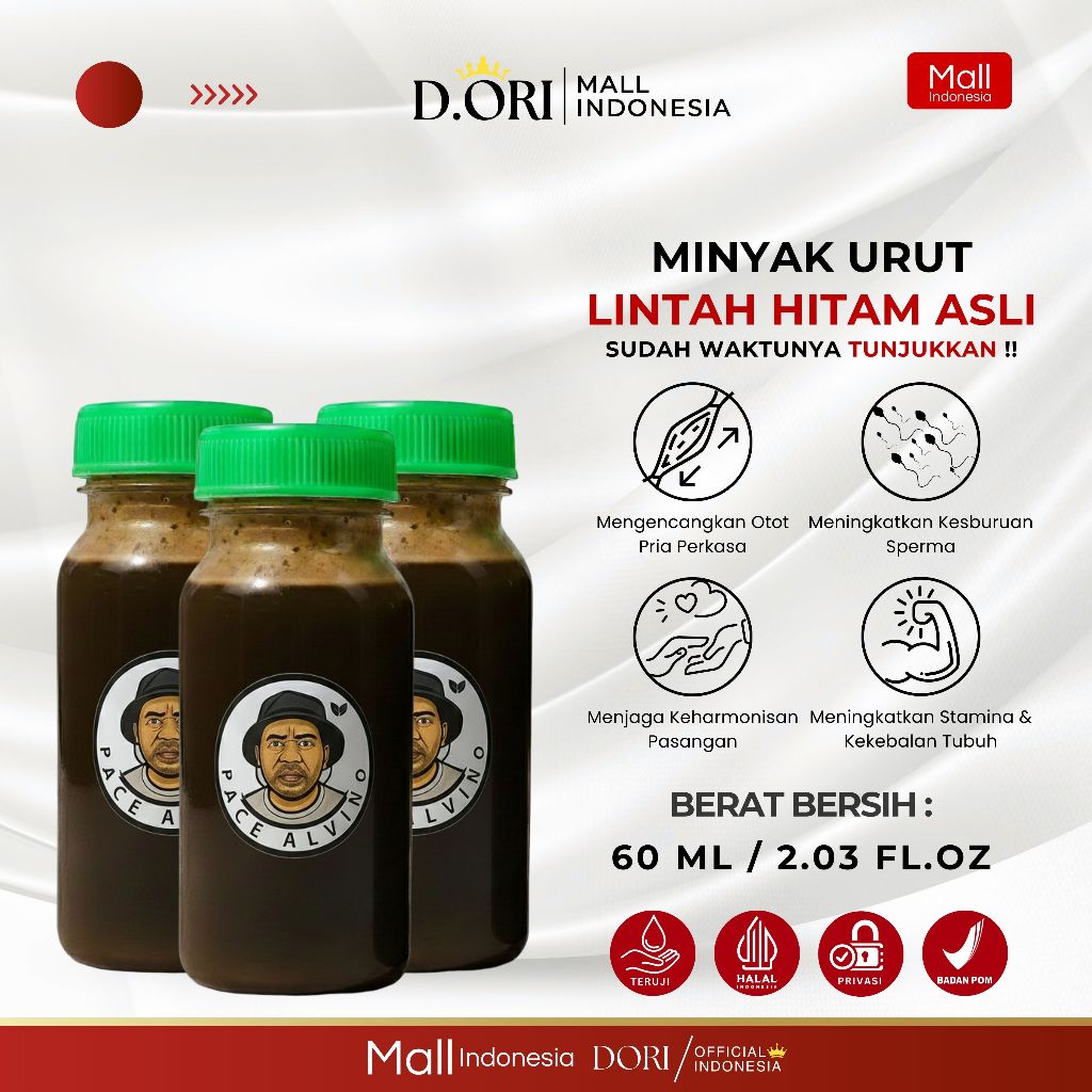 Minyak Oles Daun Tiga Jari Alvino/Minyak Pijat Lintah Hitam 60 ML Asli (Tersegel & Aman)