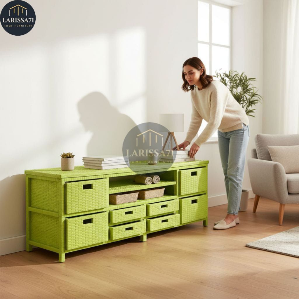 Meja Tv Rotan Sintetis 8 Laci Lemari Plastik Rotan Sintetis Murah