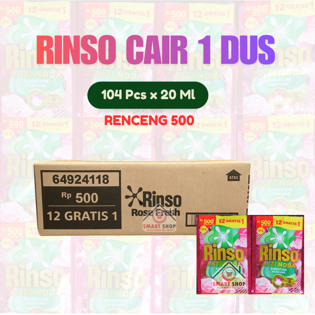 1 DUS RINSO CAIR / Rinso Renceng 1 Dus 20 ml isi 104 sachet Anti Noda