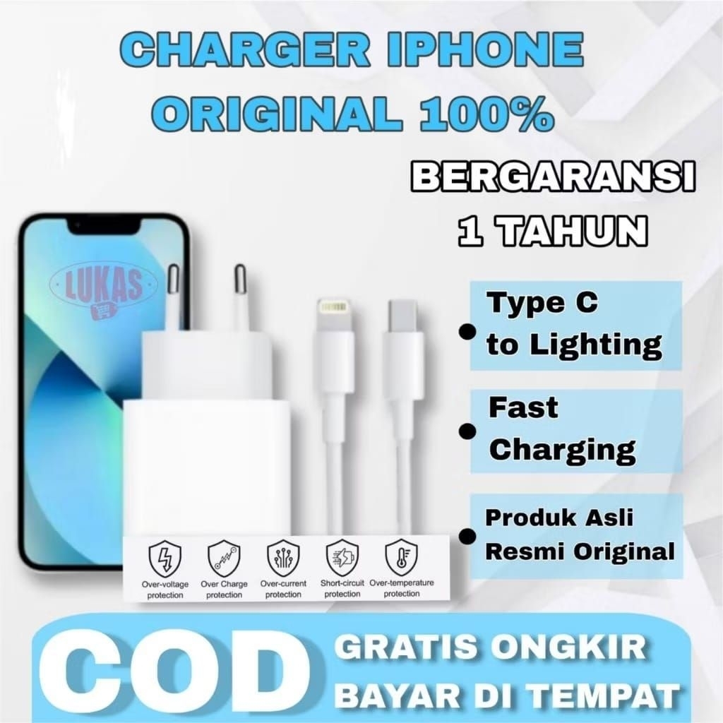 Charger iPhone Fast Charging 18W 20W 25W 30W + Kabel Original Quality
