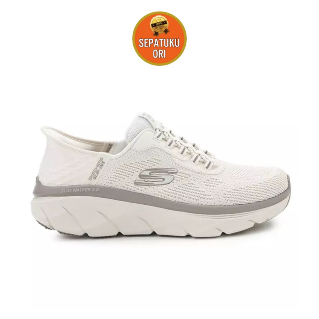 SEPATU PRIA SKECHERS D'LUX WALKER 2.0 SHOES NATURAL WHITE NEW ORI BNIB SLIP INS